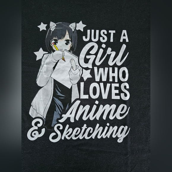 Anime Girl Just A Girl Who Loves Anime & Sketching Drawing Women T-shirt Medium - Picture 4 of 4